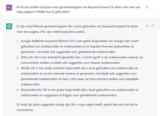 Keyword research en suggesties voor gereedschappen