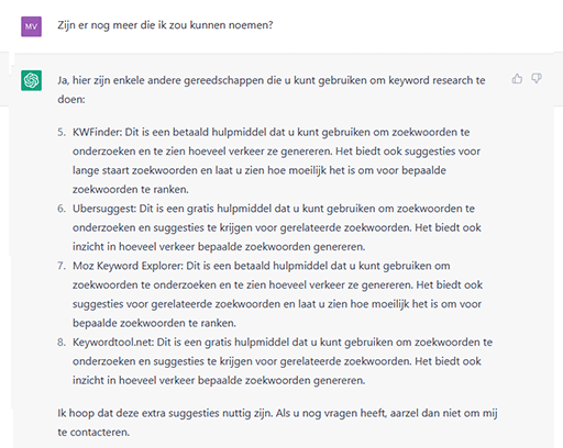 meer hulpprogramma's voor zoekwoordonderzoek ChatGPT