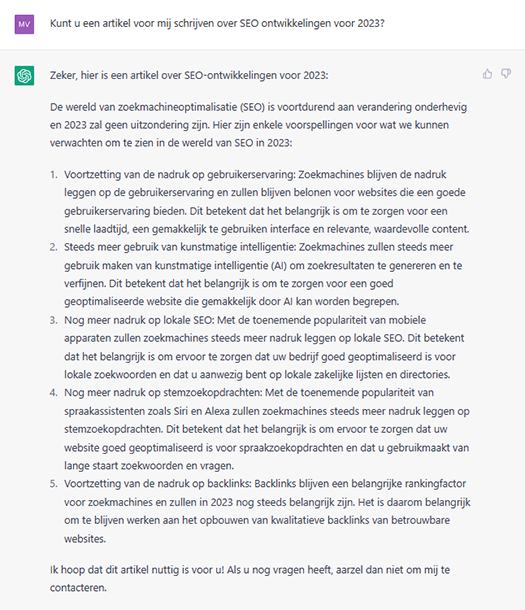 SEO-voorspellingen voor 2023 van ChatGPT